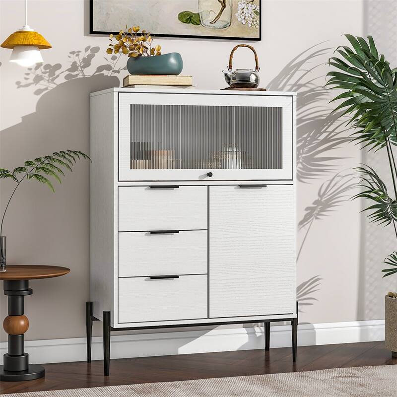 Wood Sideboard with 3 Drawers and Glass Door