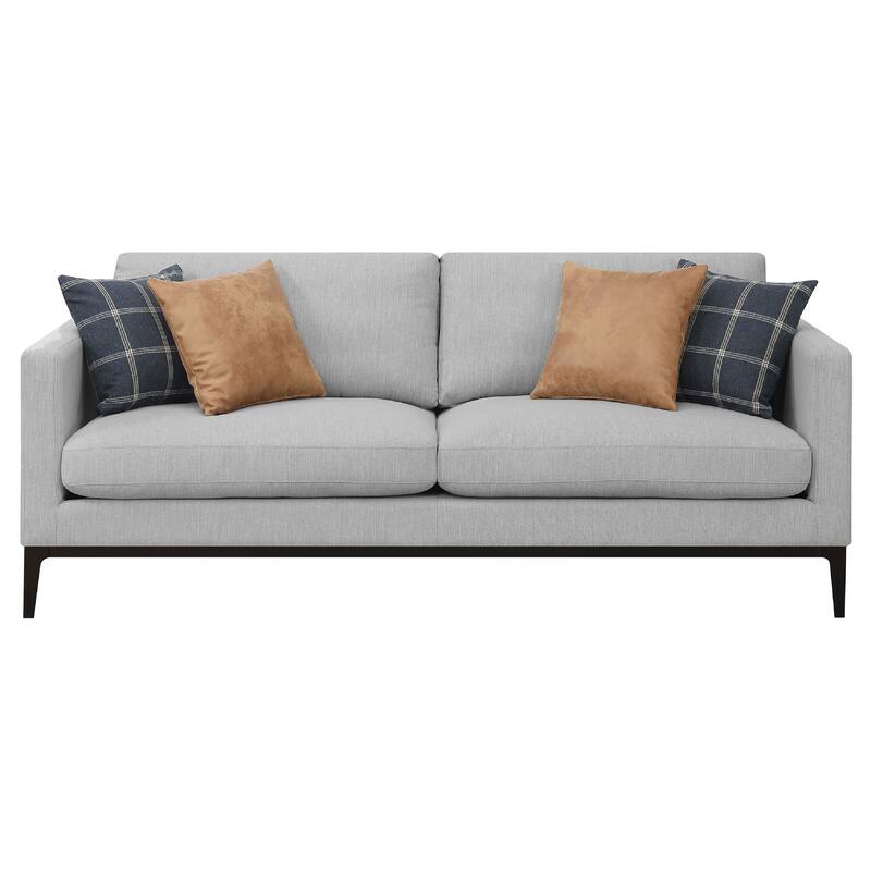 Azzy 2pc Sofa and Loveseat Set, Modern Track Arms, Light Gray Fabric