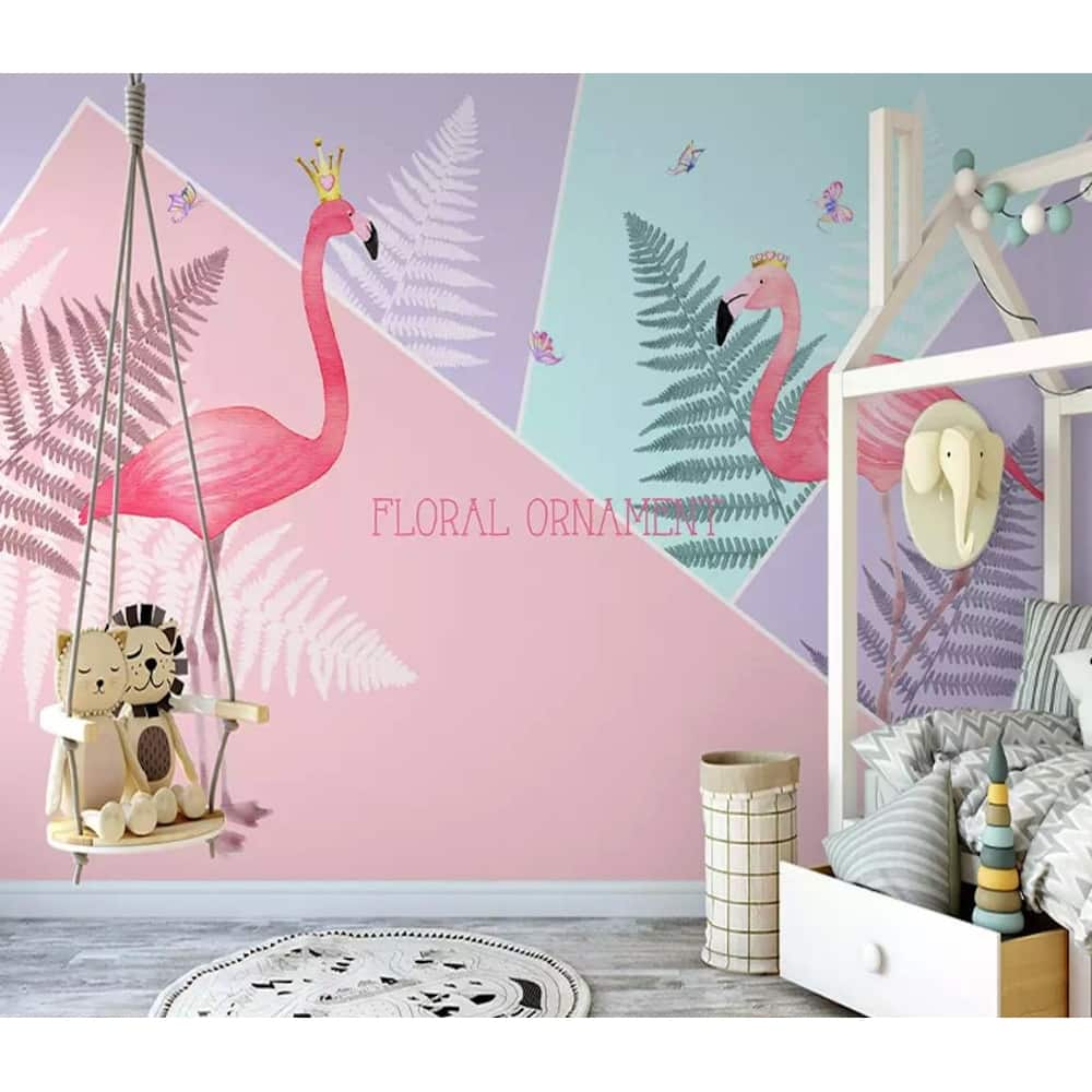 GK Wall Design Flamingo Soft Geometric Leaf Tropical Exotic Removable Wallpaper