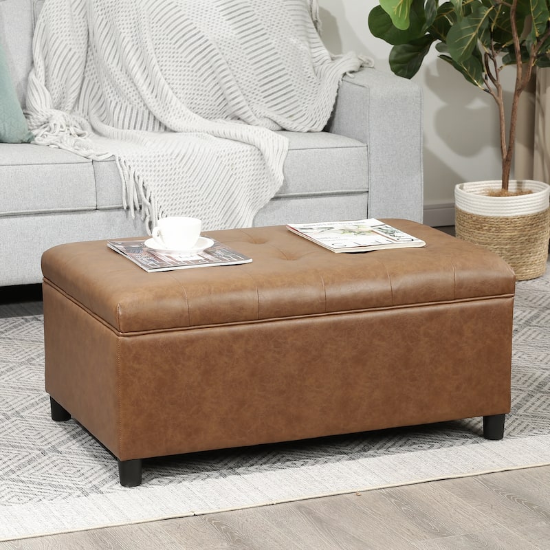 Adeco 35" Tufted Rectangular Storage Ottoman Bench