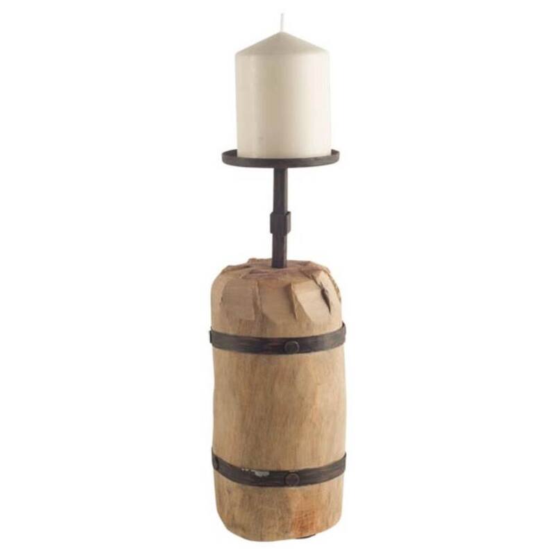 16" Brown Distressed Abstract Solid Wood Tabletop Pillar Candle Holder