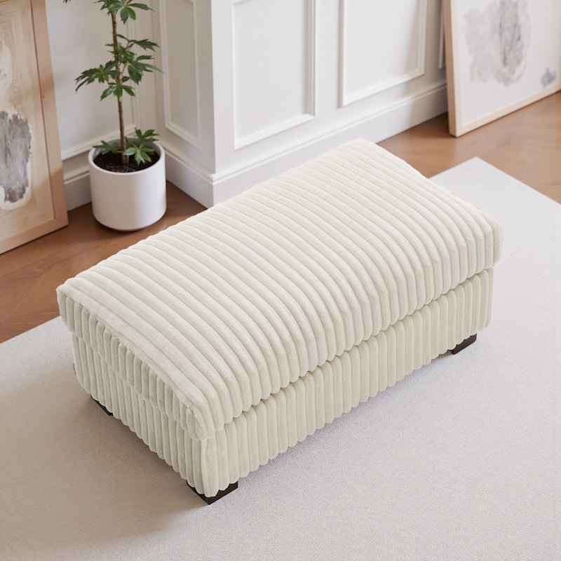 Modern Interior Rectangle Faux Fur Ottoman - White