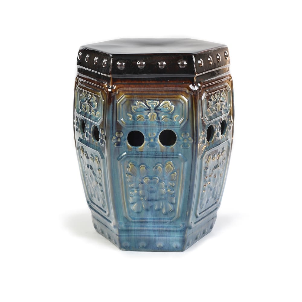 Euro Ceramica 18" Tao Collection Indoor and Outdoor Decorative Garden Stool - 13 x 15 x 18