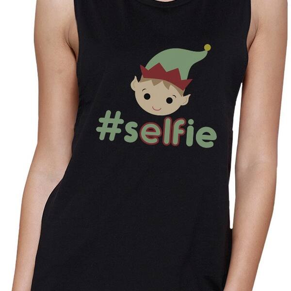 Shop Hashtag Selfie Elf Muscle Top Womens Christmas Workout Top