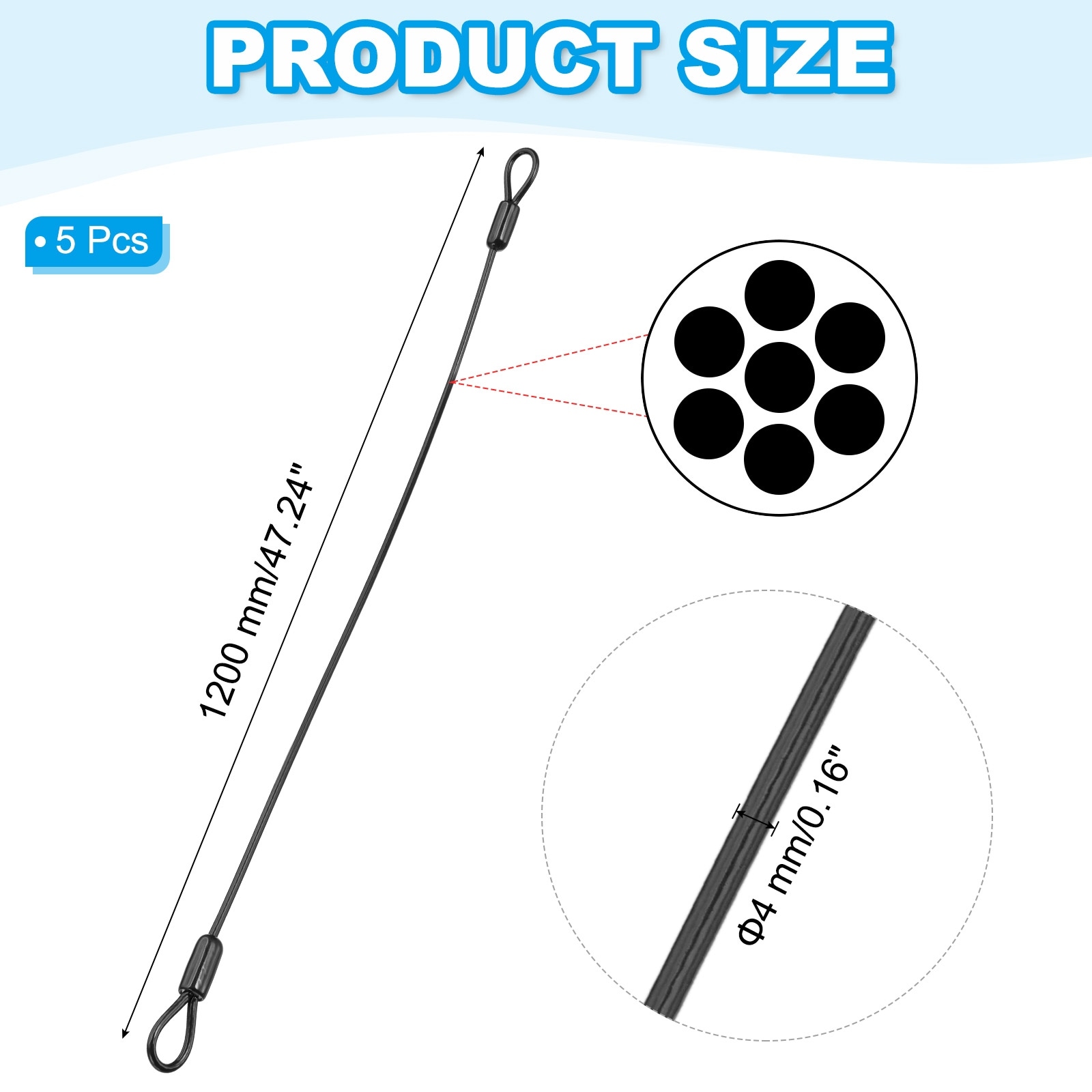 Vinyl Coated Stainless Steel Cable with Loops Flexible Wire Rope Security Chain Lanyard Lock for Outdoor Luggage Lock