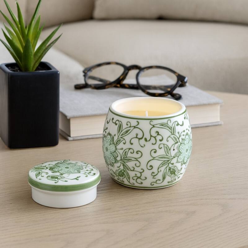 Decorative Ceramic Candle with Lid - Lavender Verbena Scented Candle - 4.5"