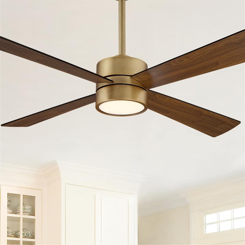 Parrot Uncle 52" Antique Brass Wood 4-Blade Indoor Ceiling Fan with Light and Remote