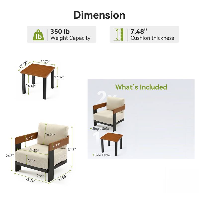 2 - Person Patio Conversation Sets With Cushions, Outdoor Set Furniture (3 Piece)