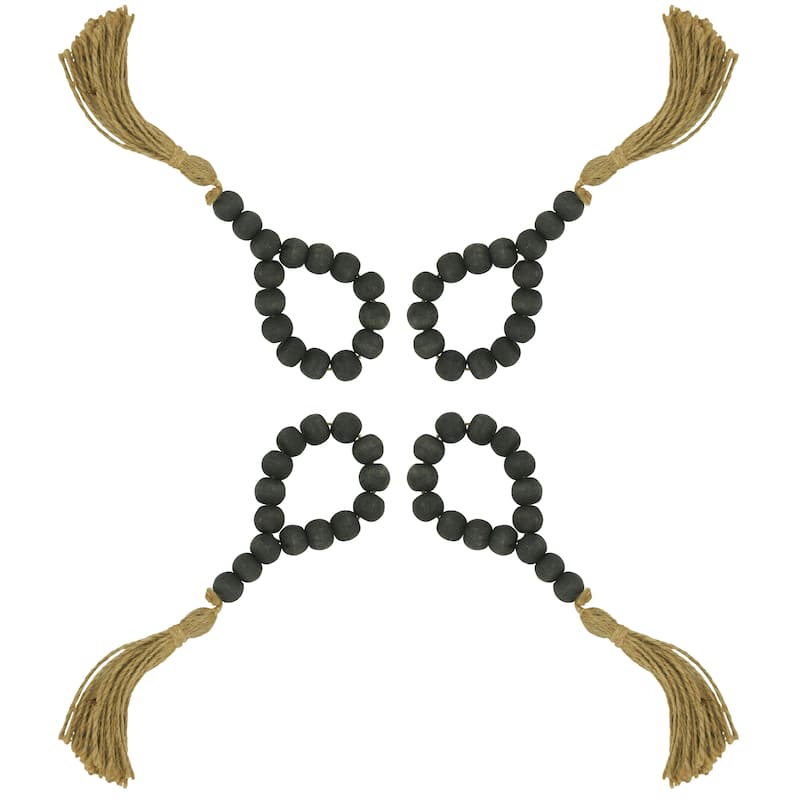 Tassel Napkin Rings With Wood Bead Design (Set of 4)
