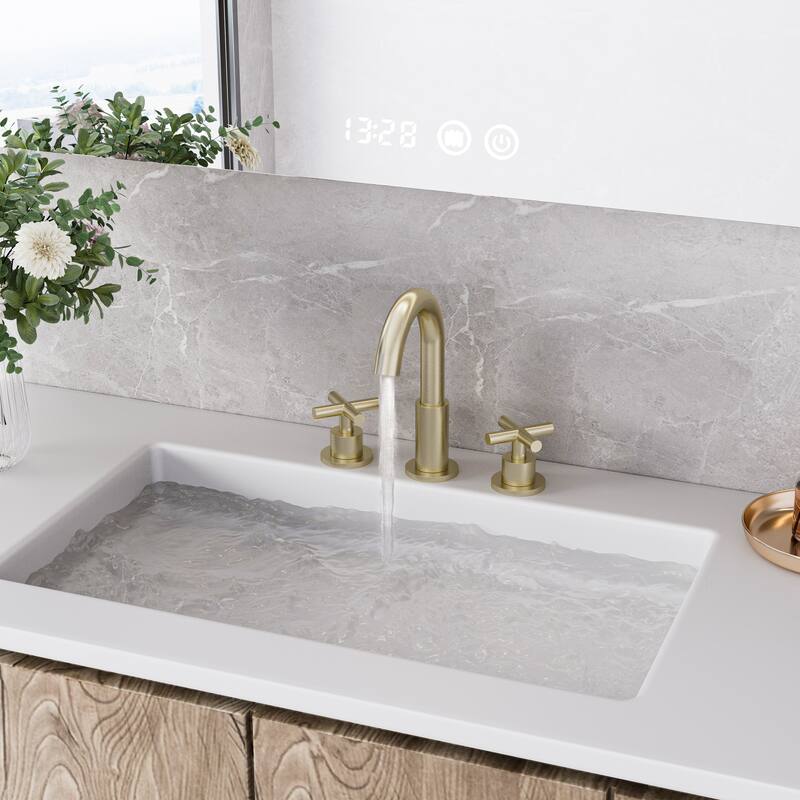 Modland 3-Hole Bathroom Faucet with 360-degree Swivel Spout & CEC Certified, Luxury Brushed Gold