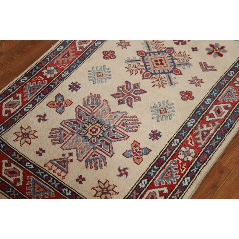 Ivory Kazak Oriental Runner Rug Hand-Knotted Wool Carpet - 2'9"x 7'10"