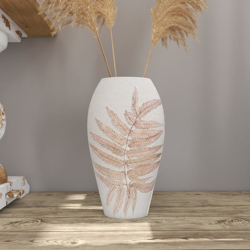Polystone Leaf Decorative Vase - White - Roche River Decor