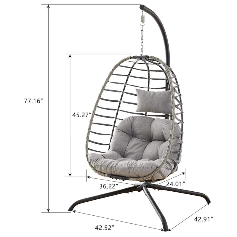 Foldable Wicker Hanging Egg Chair with Stand