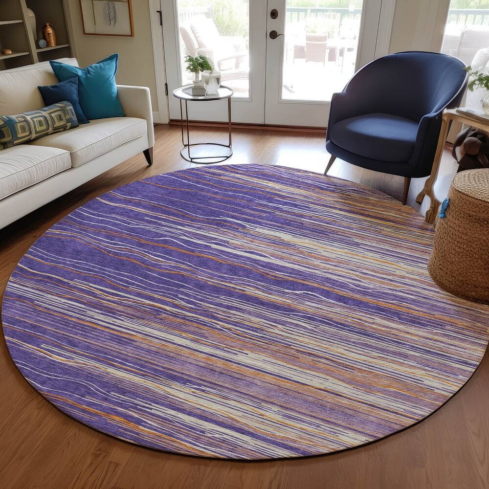 Machine Washable Indoor/ Outdoor Modern Stripe Chantille Rug