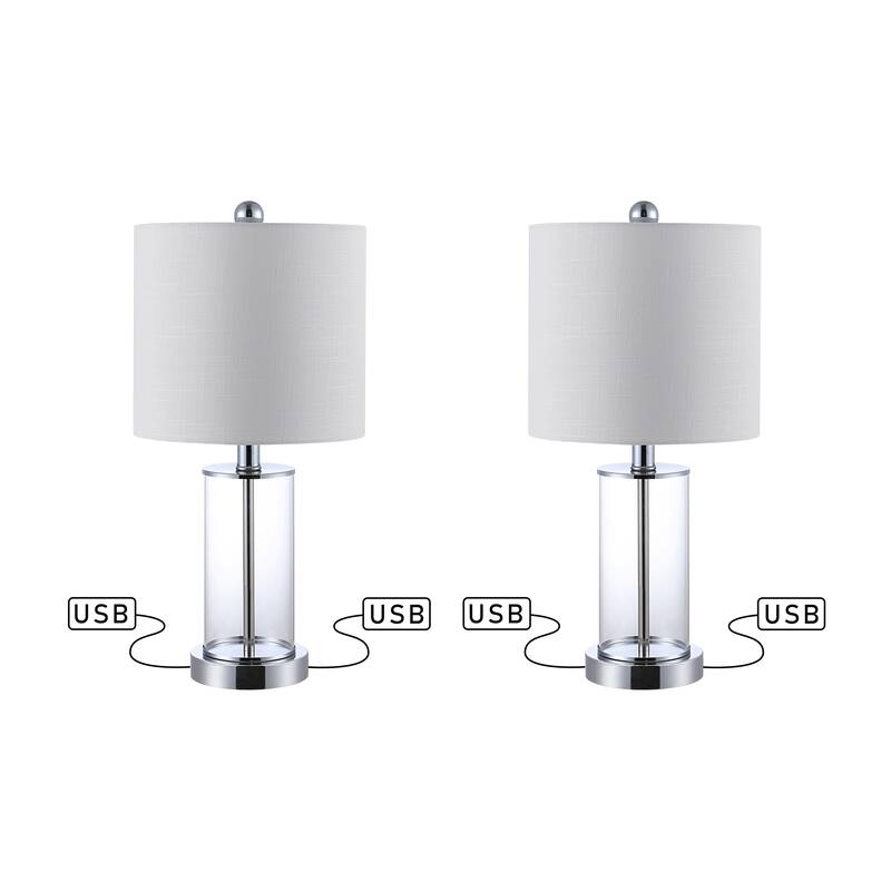 Cabell 21" Glass Modern Contemporary USB Charging LED Table Lamp, Oil Rubbed Bronze (Set of 2) by JONATHAN Y