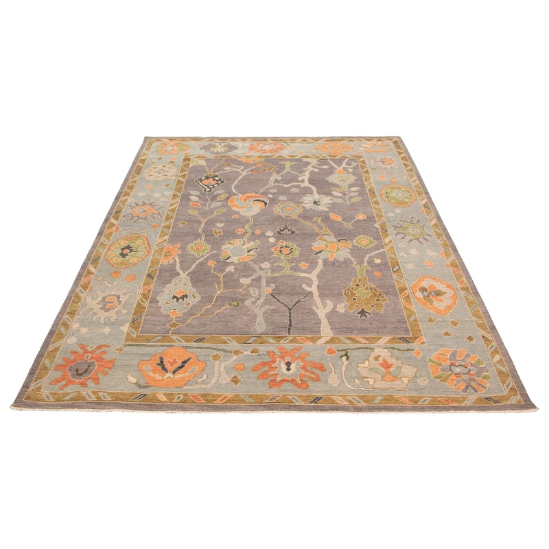 ECARPETGALLERY Hand-knotted Modern Oushak Dark Grey Wool Rug - 8'10 x 11'10