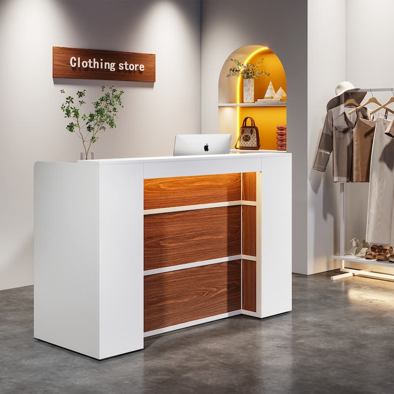 Reception Desk Front Desk with LED Lights,Large Reception Counter Table with Private Panels