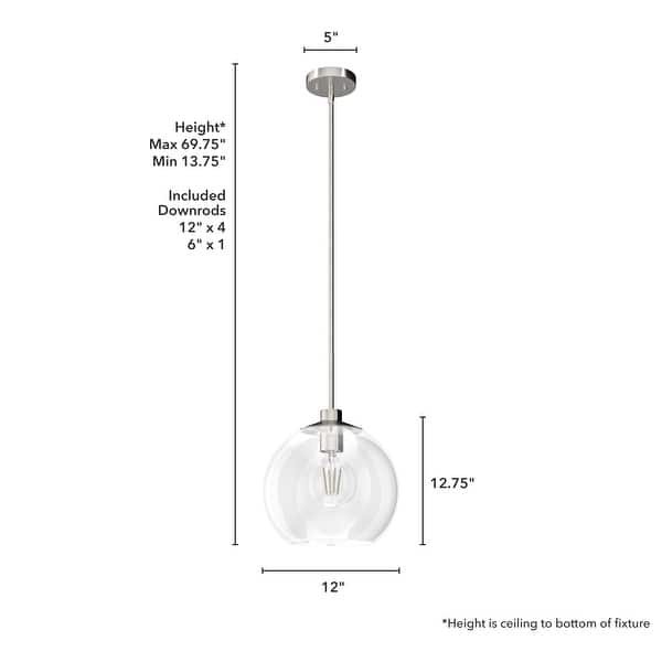 dimension image slide 8 of 12, Hunter Xidane 1 Light Clear Glass Pendant or Semi-Flush Light - Kitchen Island, Dining Room, Entry - Glam, Contemporary