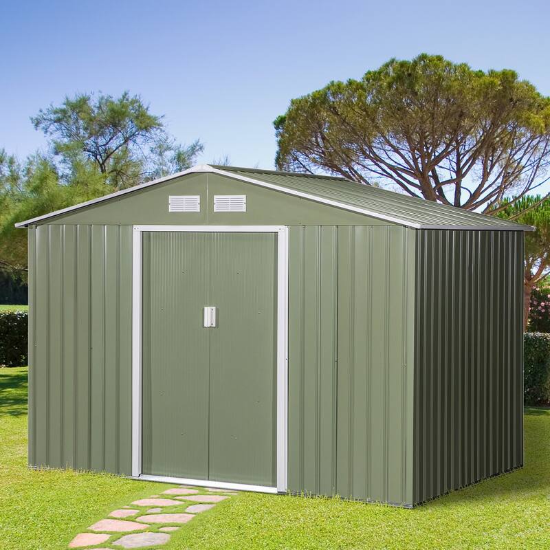 9x6 Outdoor Storage Shed with Foundation, Vents, and Sliding Doors for Backyard, Patio, Garage
