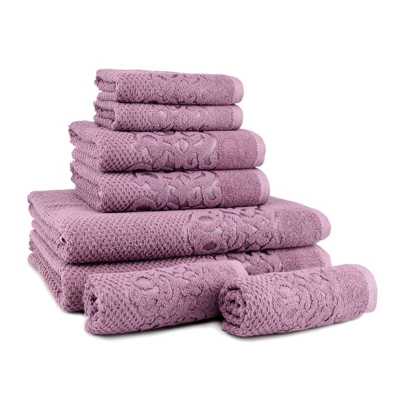 East'N Blue Galata Turkish Cotton Bath Towel Set (Set of 8) - (2 Bath Towel, 2 Hand Towel, 4 Washcloth) - Damson