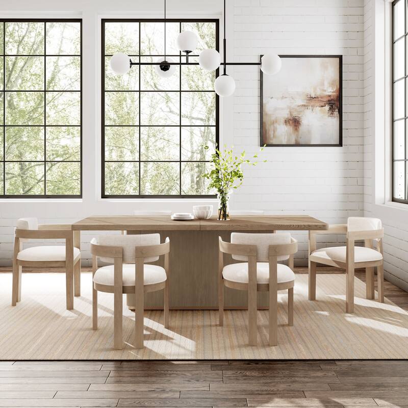 Christopher Knight Home - Amadeus Rubberwood Upholstered 7 Piece Dining Set - Light Ash+Beige