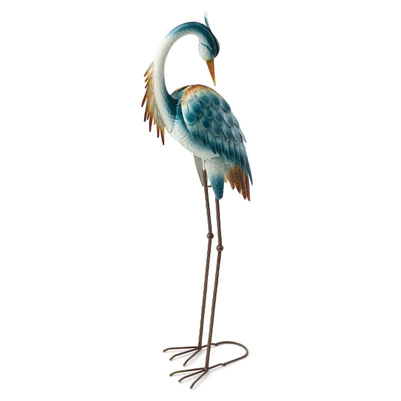 Glitzhome Metal Standing Crane Flamingo Garden Statue with Stakes Yard Art Sculpture Porch Decor
