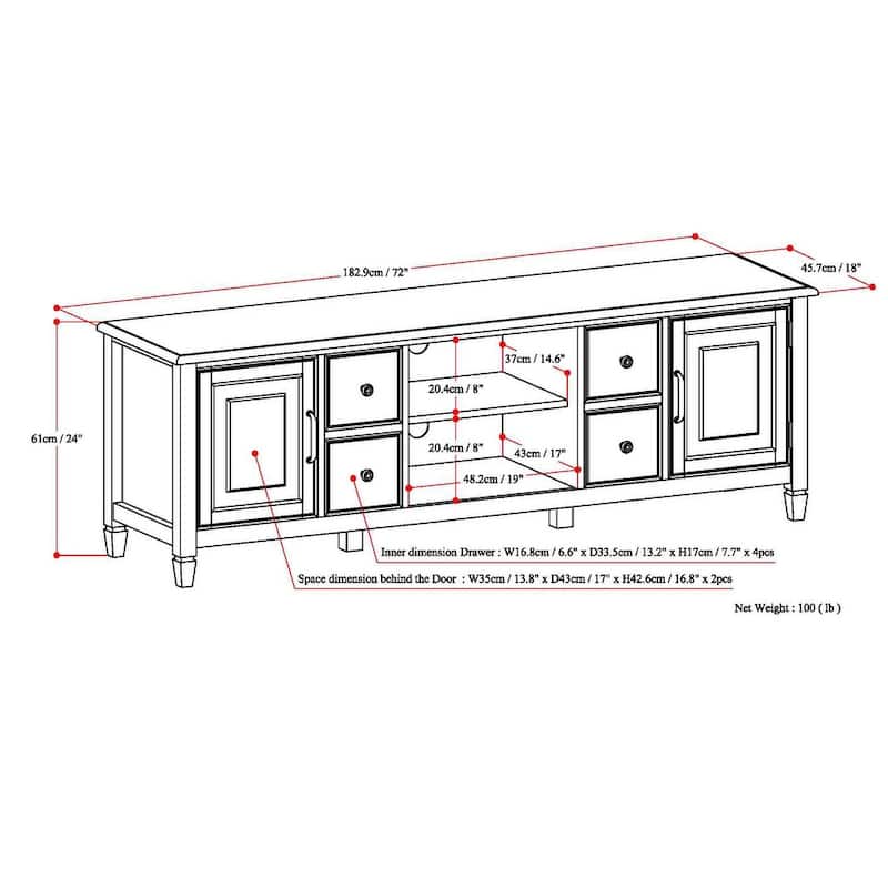 WYNDENHALL Hampshire SOLID WOOD 72 inch Wide Traditional TV Media Stand For TVs up to 80 inches - 72"w x 18"d x 24" h