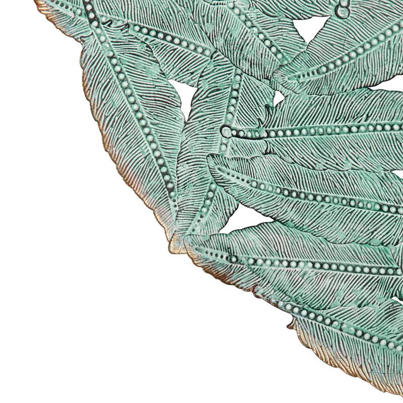 Roomfitters Textured Feather 3-Piece Metal Disc Wall Decor Set, Modern Round 20-Inch Dimensional verdigris Wall Art, Blue