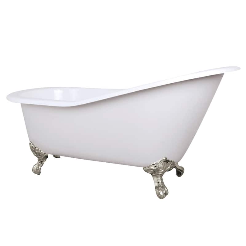 Kingston Brass Aqua Eden 61" Clawfoot Cast Iron Soaking Tub with - White / Brushed Nickel Feet