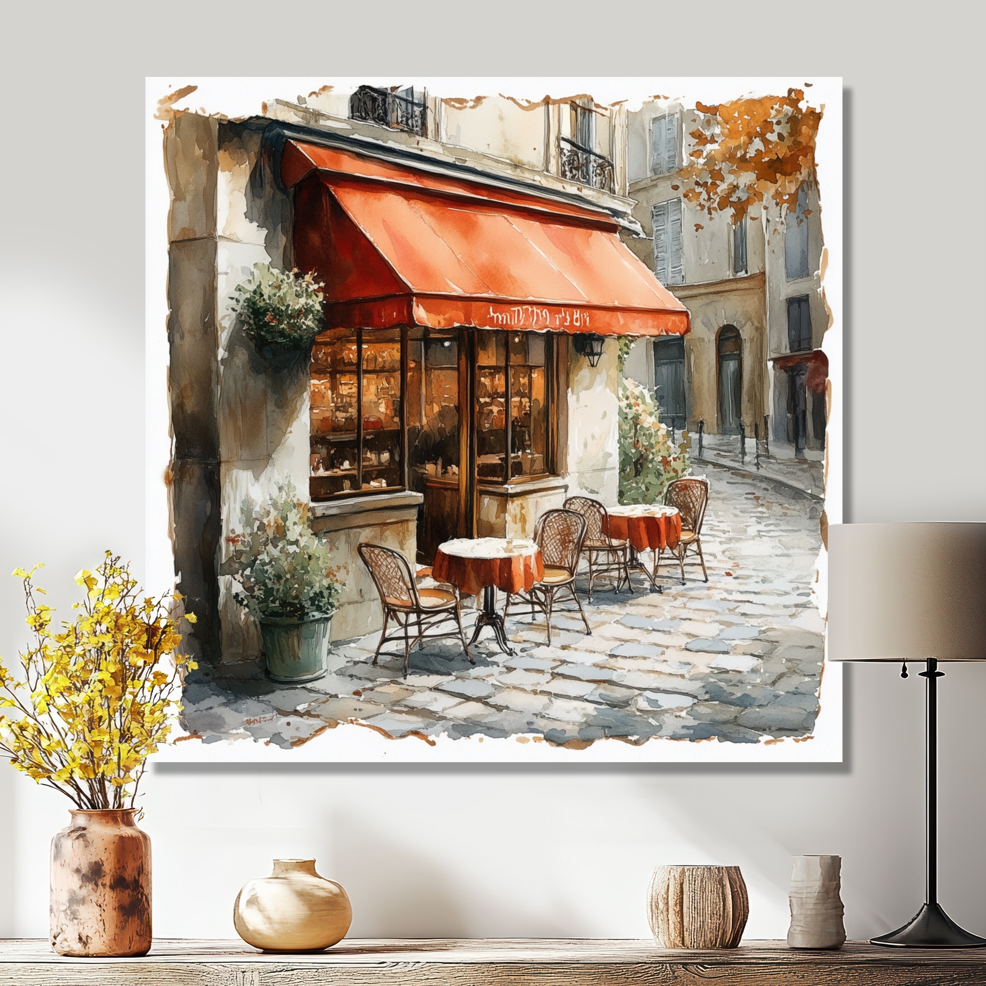 Designart Parisian Street Cafe Scene - Vintage Canvas Wall Art Print
