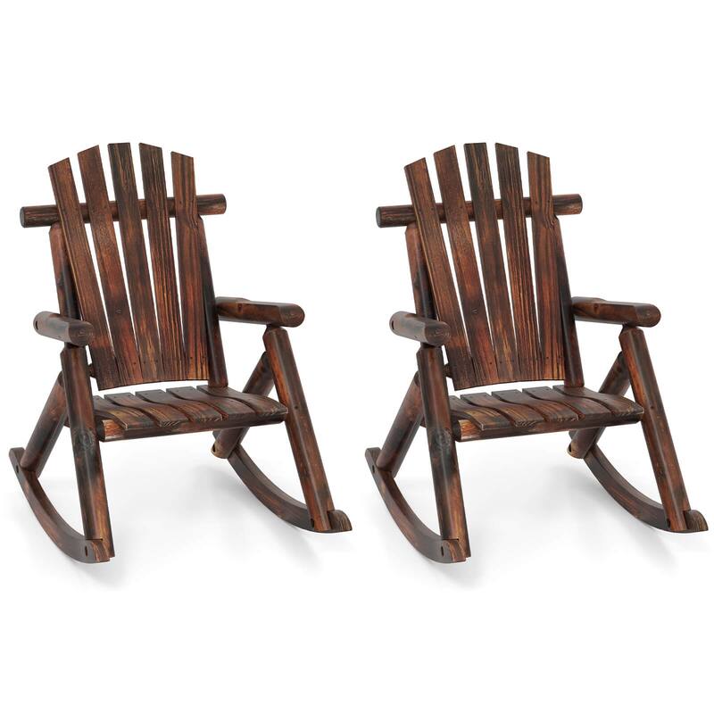 Costway 1/2 PCS Outdoor Adirondack Rocking Chair for Adults Solid Wood - 2 PCS