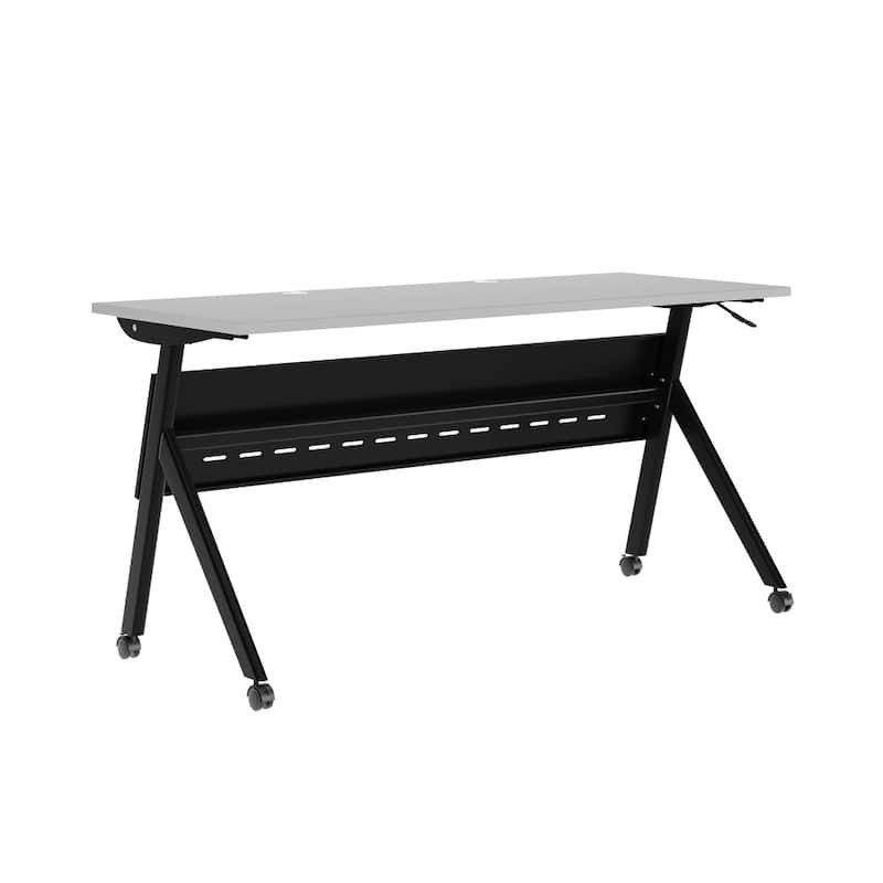 Commercial Nesting Flip Training Table with Steel Frame and Y-Legs - 23.5"W x 60"D x 30"H - Gray Top/Black Frame