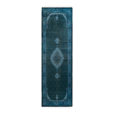Overton Hand Knotted Wool Vintage Inspired Modern Contemporary Overdyed Blue Runner Rug - 2' 6" x 8' 6"