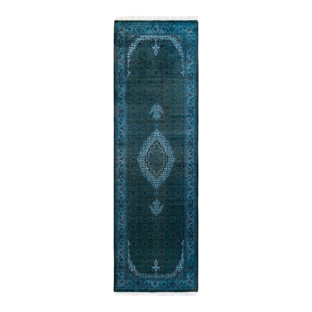 Overton Hand Knotted Wool Vintage Inspired Modern Contemporary Overdyed Blue Runner Rug - 2' 6" x 8' 6"