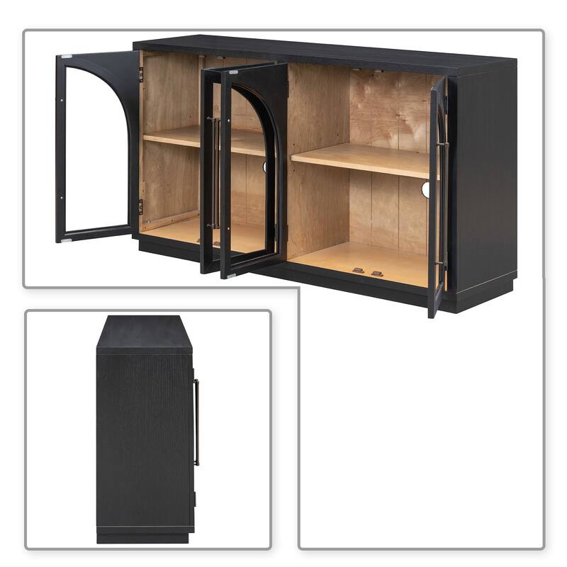 Retro Freestanding 4 Glass Door Wooden Sideboard Storage Buffet Cabinet