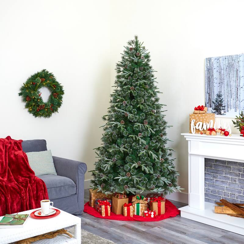 7.5ft Artificial Christmas Tree with Clear Lights & Pine Cones - Holiday Decor - Green - 84