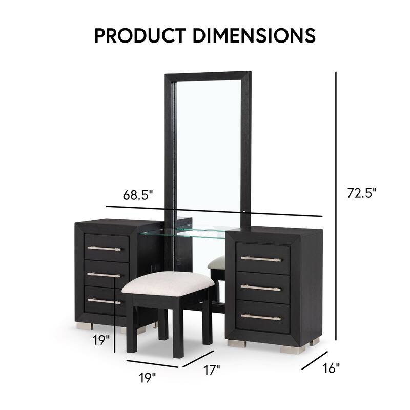 Furniture of America Alaric Modern Black Solid Wood 69-inch Makeup Vanity, Chest and 2 Nightstands Bedroom Set
