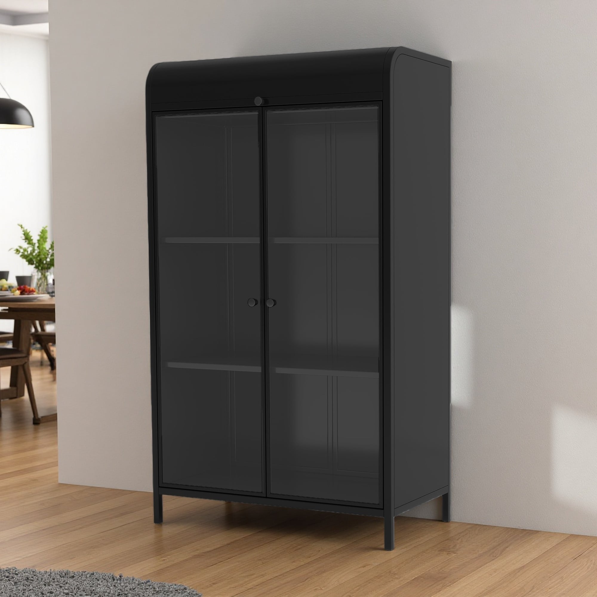 47.6"H Metal Storage Display Cabinet with Glass Doors & Flip-Top, 4-Tier Steel with Open Shelves Freestanding Sideboard Buffet