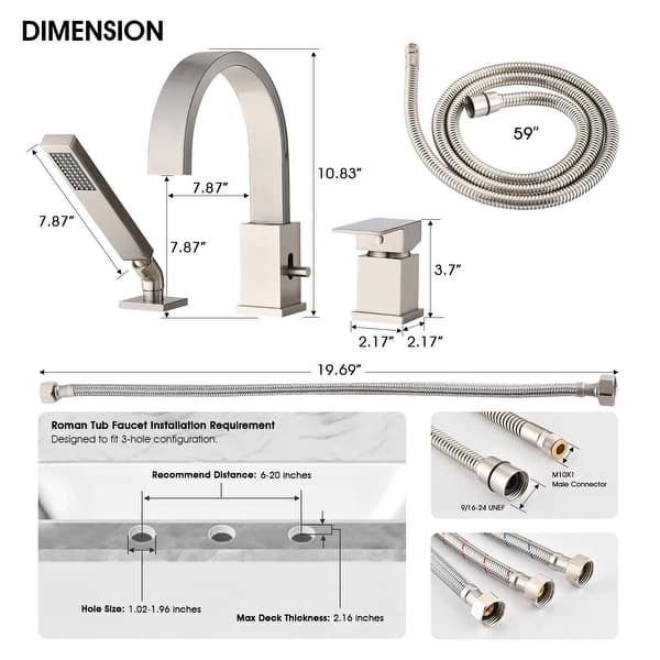 dimension image slide 1 of 4, Single Handle Deck Roman Tub Faucets/Filler with Handheld Shower