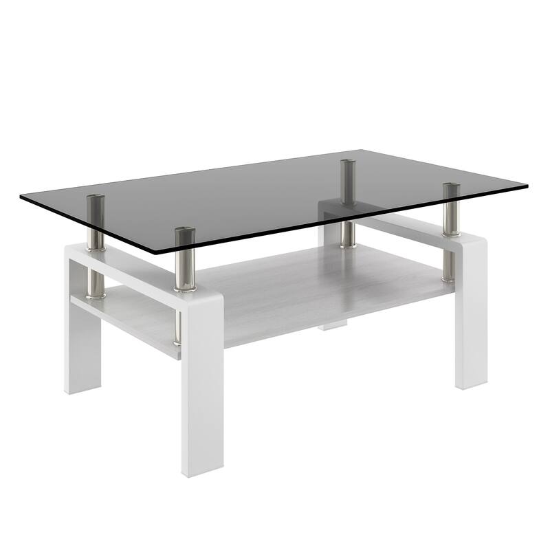 39x24'' Rectangle Coffee Table with Tempered Glass Tabletop for Living Room