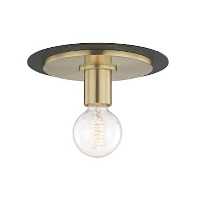 Mitzi by Hudson Valley Milo 1-light Aged Brass 9-inch Flush Mount with Black Accents