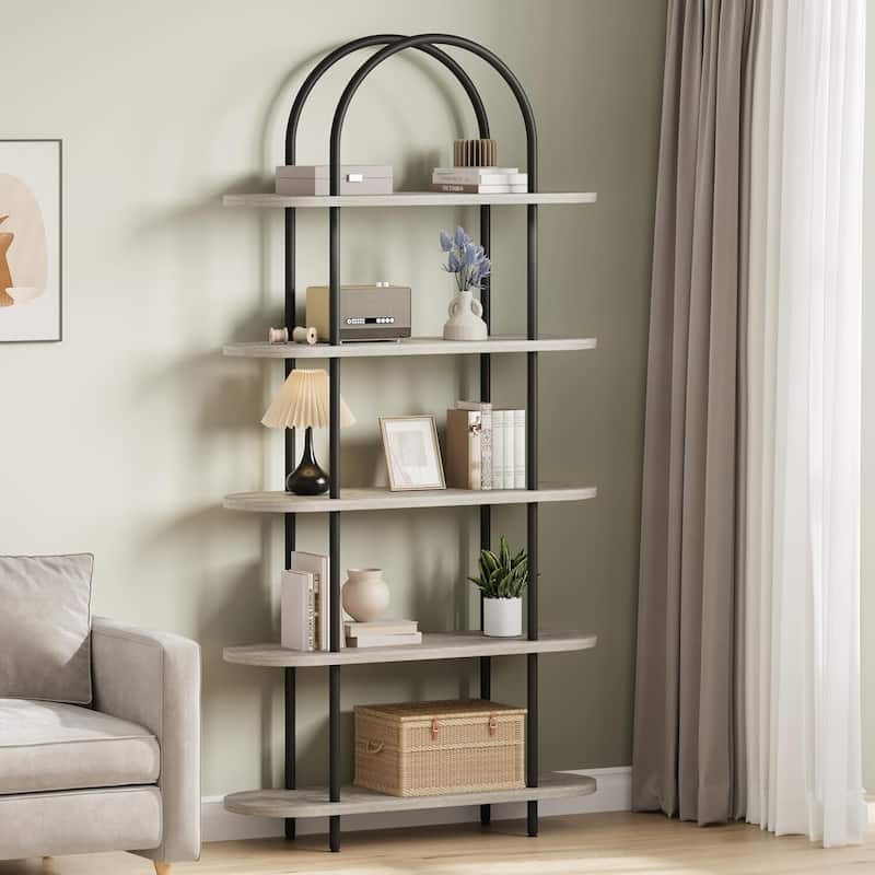 5-Shelf Bookcase, 71" Tall Metal Bookshelf,Modern Open Display Rack with Adjustable - Grey
