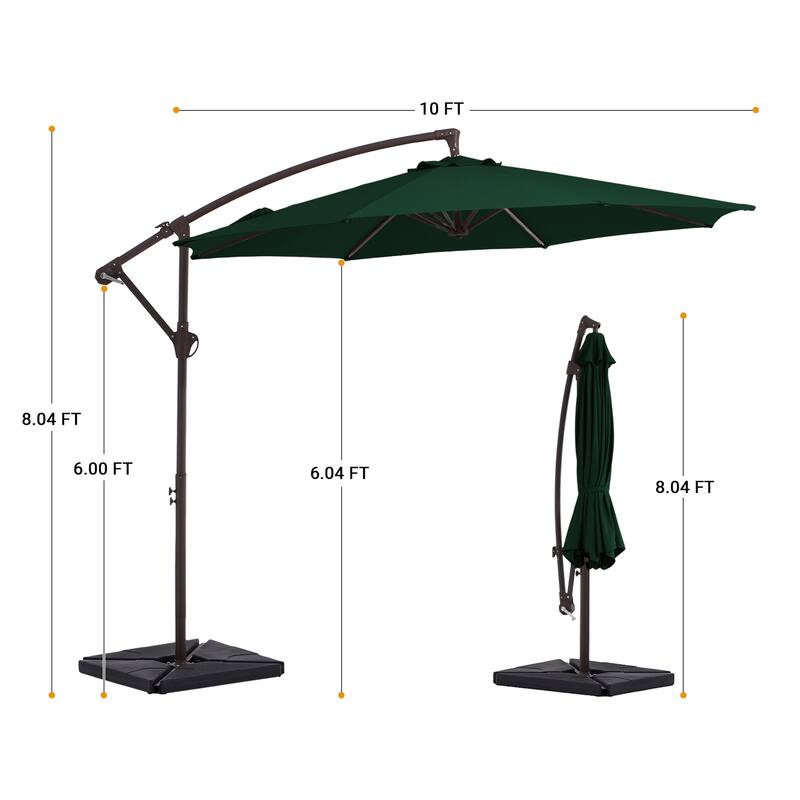 10 ft Steel Crank-lift Cantilever Umbrella With Weighted Base