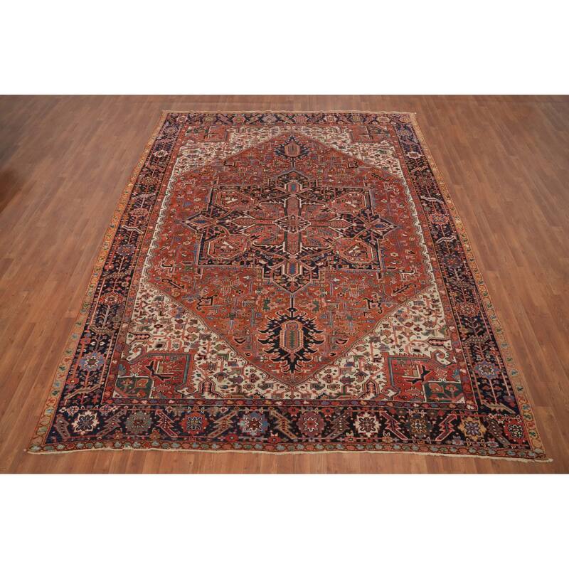 Hand Knotted Oriental 100% Wool Carpet Traditional Medallion Oranges & Rust Heriz Area Rug - 11' 6'' X 9' 1''