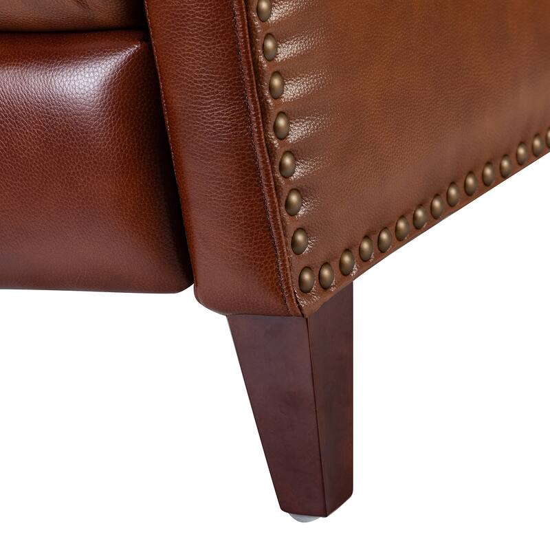 Brigida Cigar Genuine Leather Pushback Recliner with Nailhead Trim by HULALA HOME