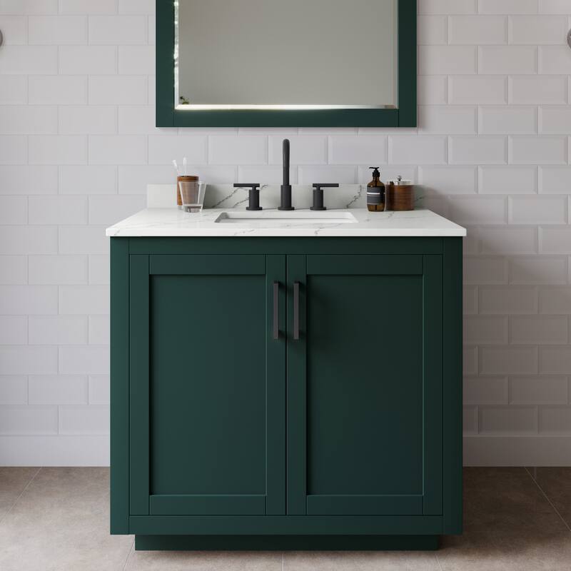 Wyndham Collection WCF292936S-QTZ-US3M34 Miranda 36" Free Standing - Green / Giotto Quartz Top / Matte Black Hardware