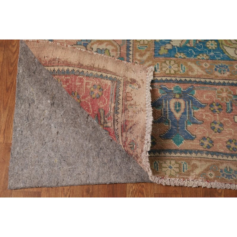Tabriz Persian Vintage Rug Handmade Traditional Orange Wool Carpet - 9'7" x 12'10"