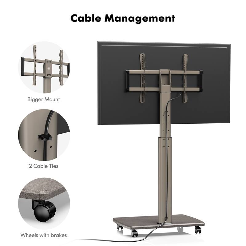 FITUEYES Rolling TV Floor Stand for 32 - 70 Inch TVs, Elegant Portable TV Stand with Upgraded 360° rotating wheels