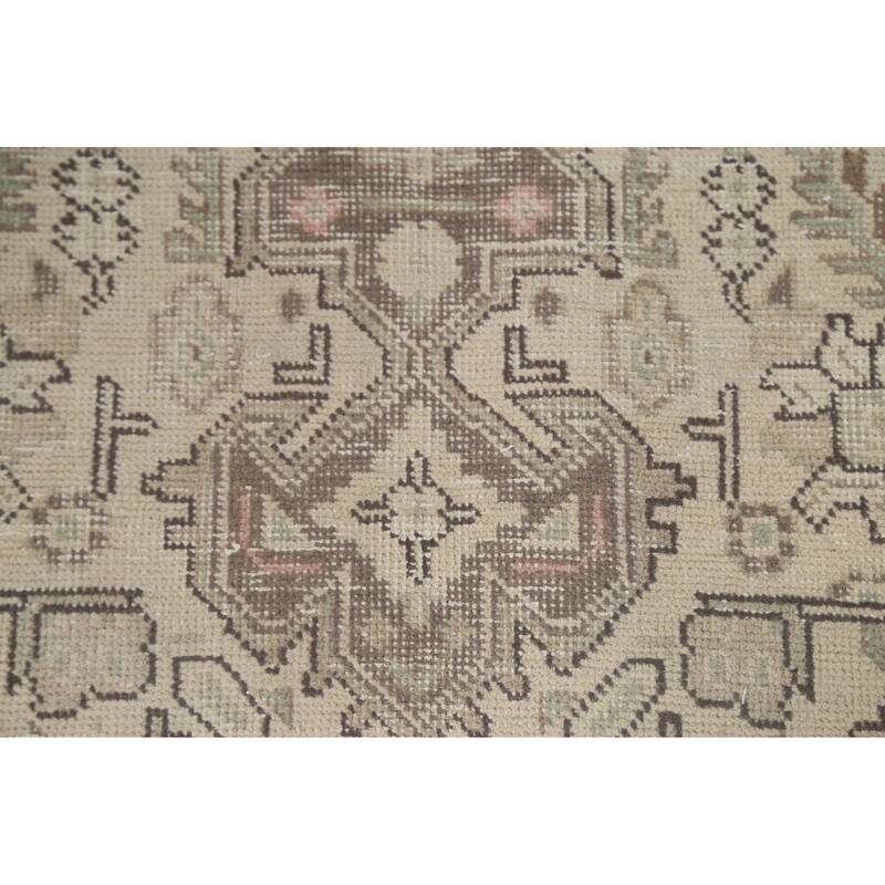 Distressed Beige Tabriz Persian Vintage Area Rug Handmade Wool Carpet - 6'7" x 9'6"