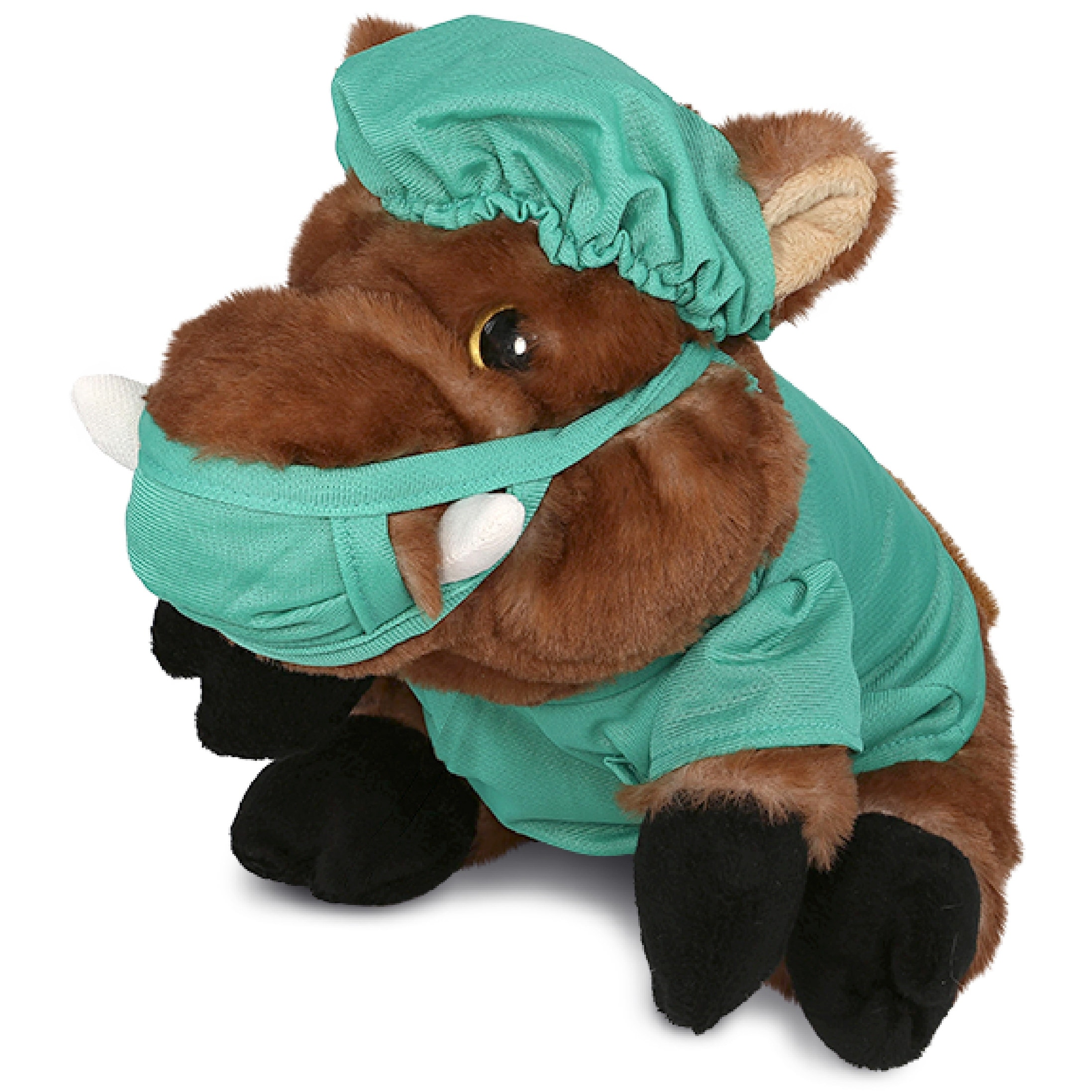 DolliBu Wild Boar Doctor Plush with Cute Scrub Uniform and Cap Outfit - 9.5 inches